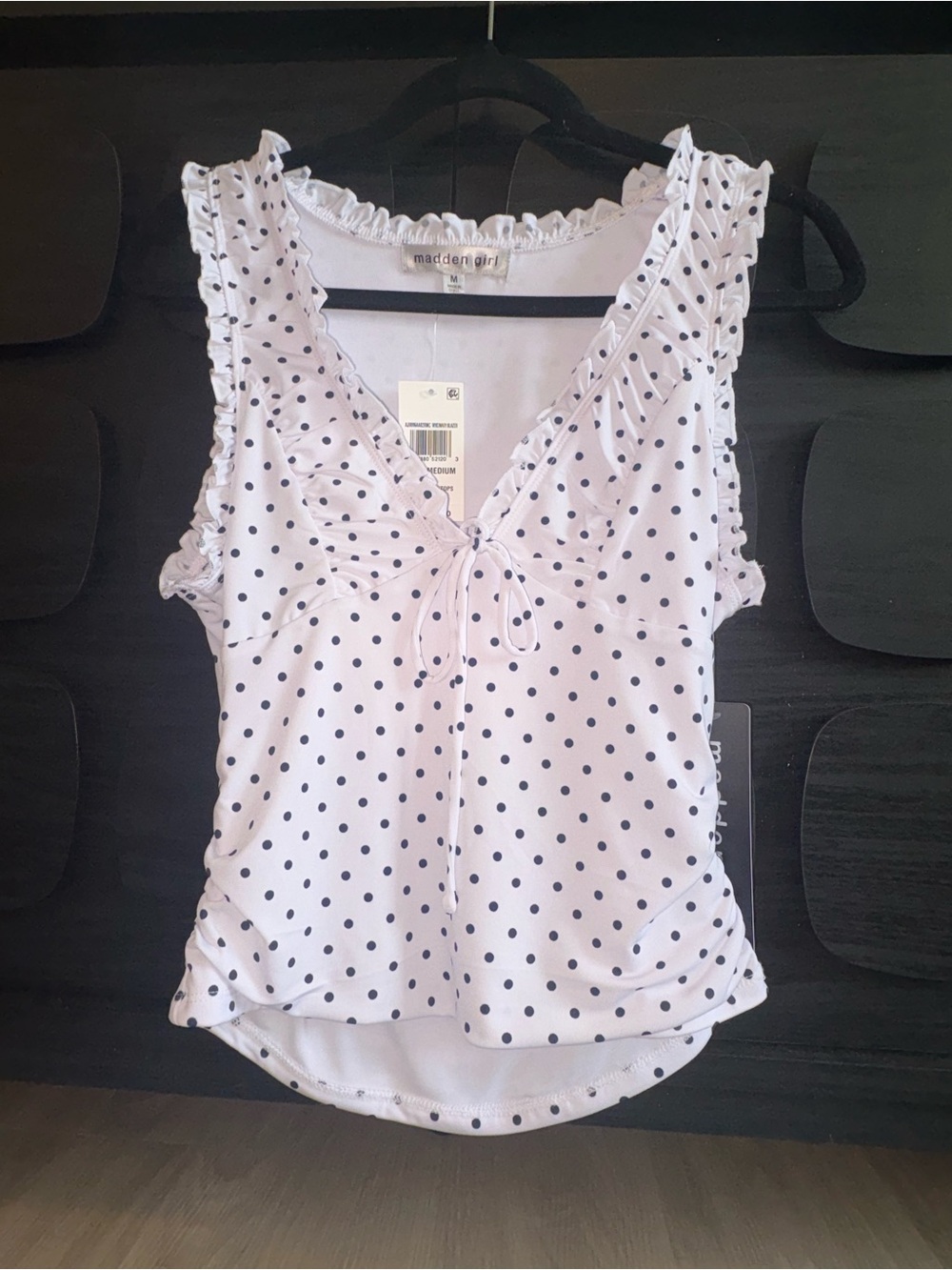 Madden Girl BNWT White Polka Dot Ruffle V-Neck Tank